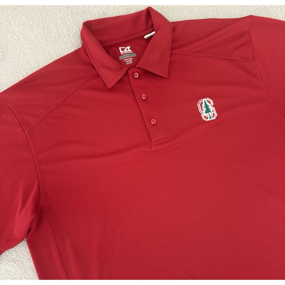 Cutter & Buck Dry Tech Polo Shirt Mens XL Red Stanford University Short Sleeve
